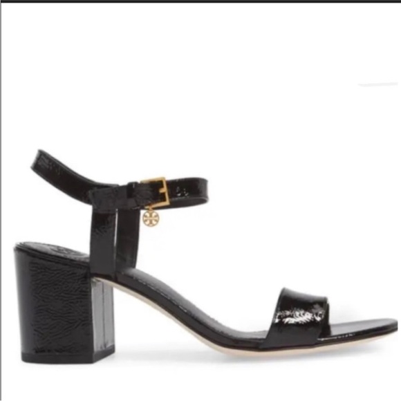 Tory Burch Laurel 65mm Leather Sandals Black Patent Leather Heel Sandals Classic - Picture 3 of 8